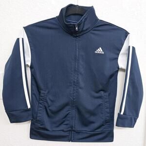 Adidas Jacket 7 Navy Blue Youth Kid 3 Stripes Embroidered Full Zip Long Sleeve